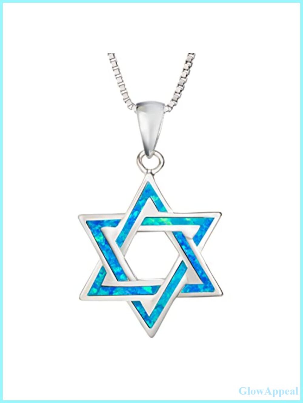 Sterling Silver Created Blue Opal Star of David Pendant Necklace 18" Chain